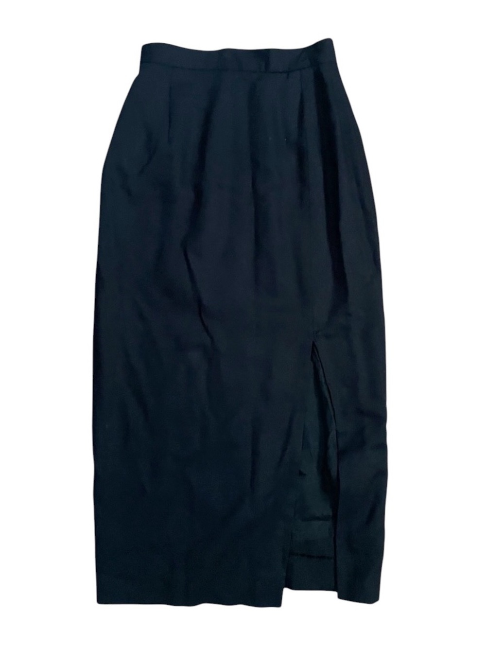 Vintage Isabel Ardee Wool High-Waist Black Pencil Midi Skirt Front Slit Size 4